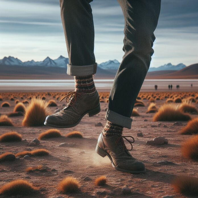Piernas con zapatos bailando en la tierra