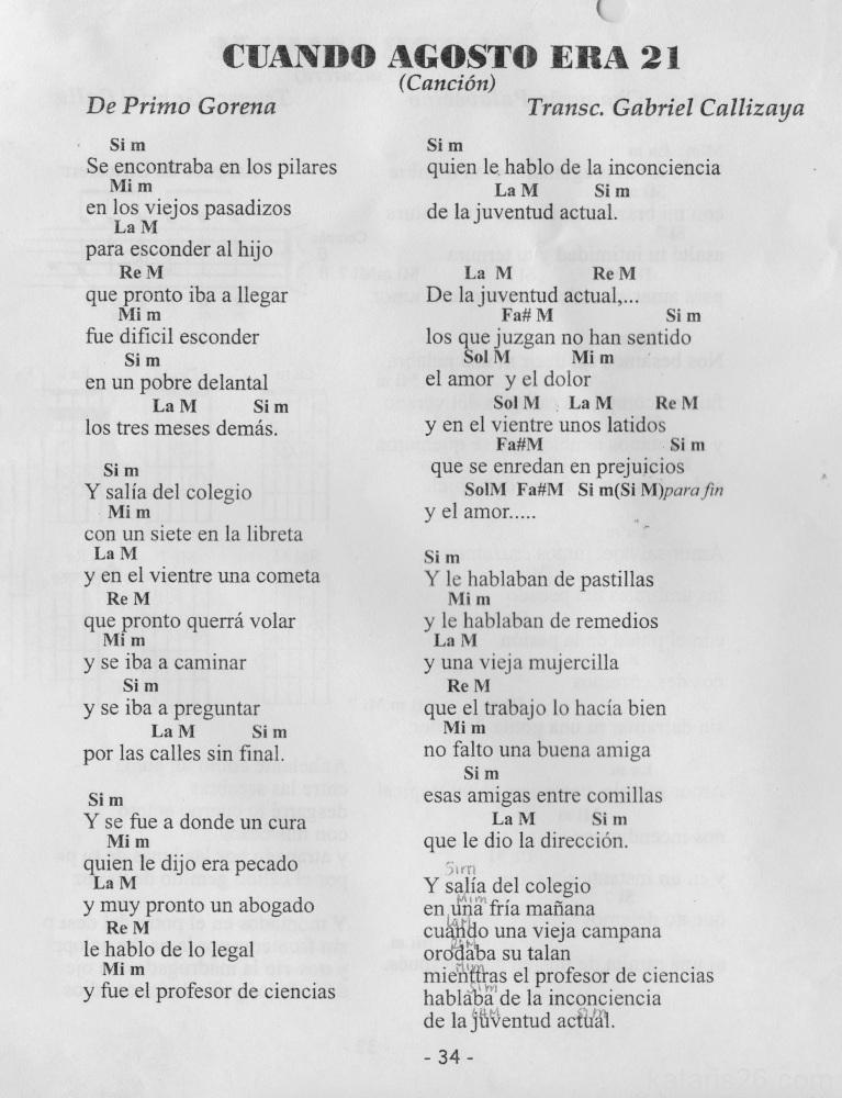 Cuando Agosto era 21, Partitura para Guitarra