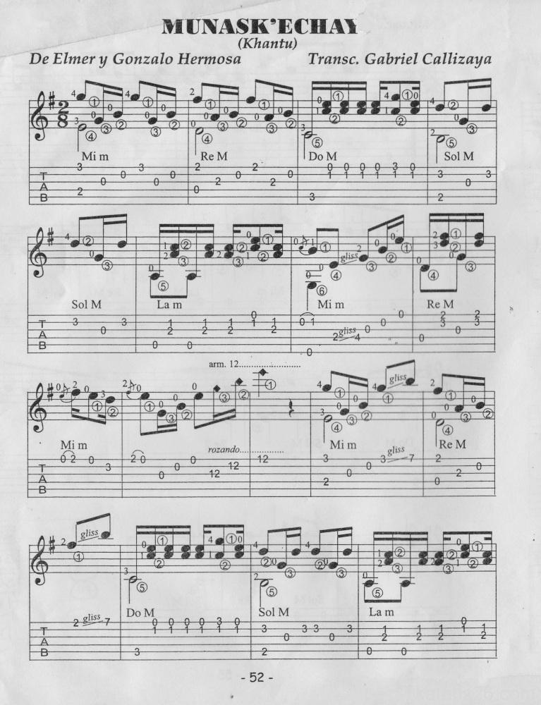 Munasq'echay - Partitura y Acordes para Guitarra