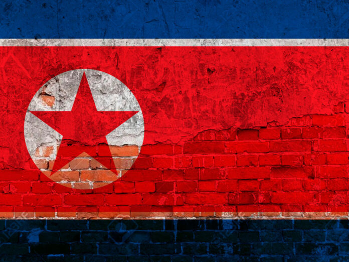 bandera de corea del norte con fondo de pared