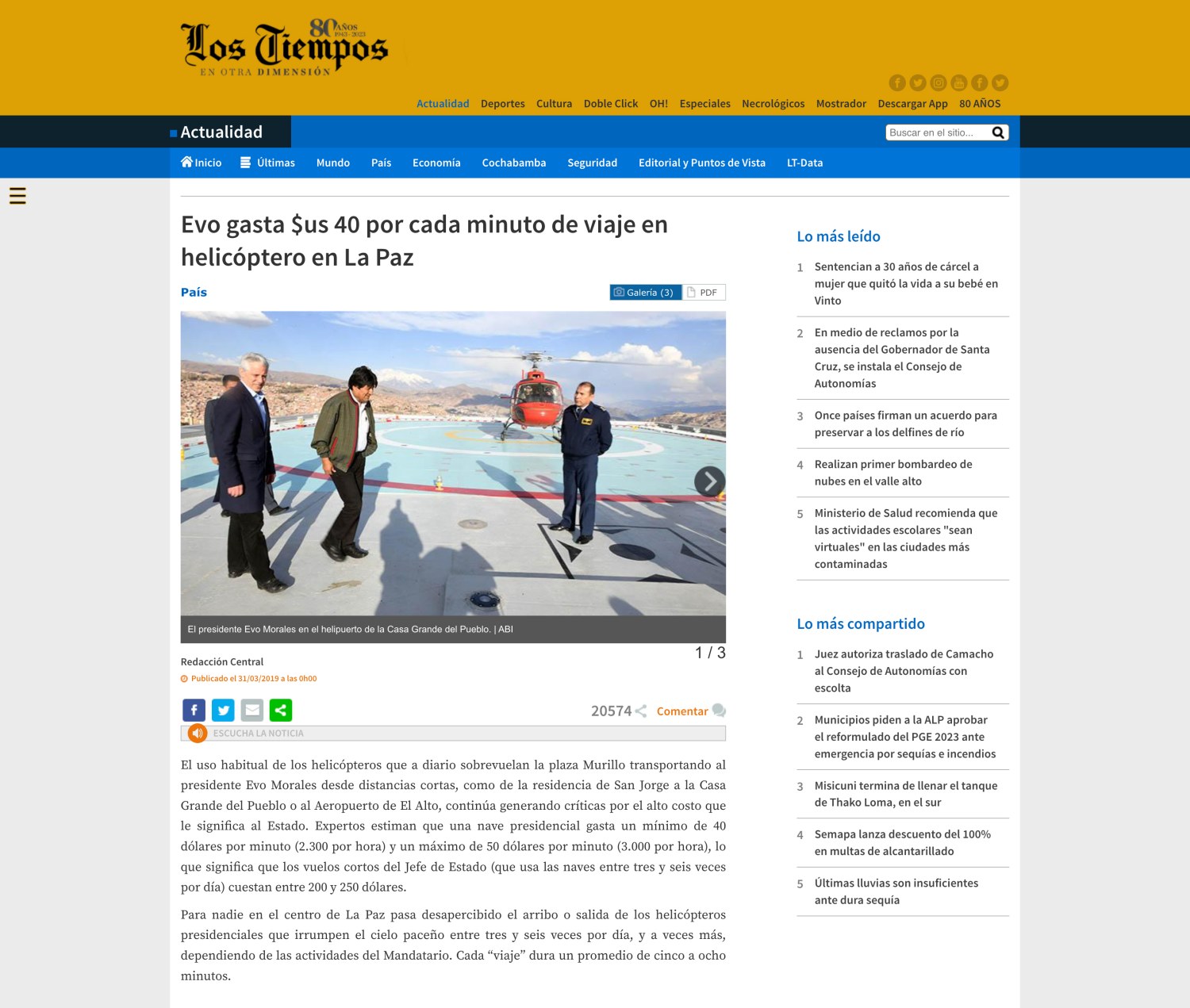 Evo Morales helicoptero